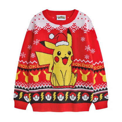 Red Solid - Front - Pokemon Boys Pikachu Christmas Jumper