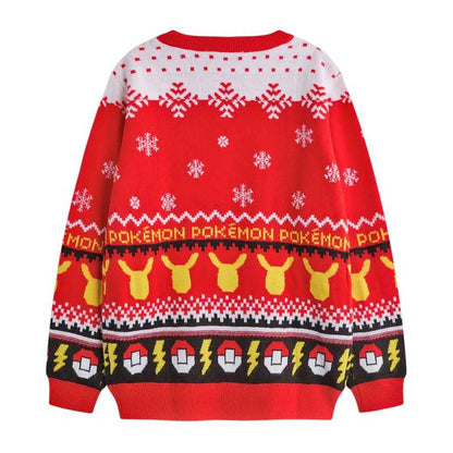 Red Solid - Back - Pokemon Boys Pikachu Christmas Jumper