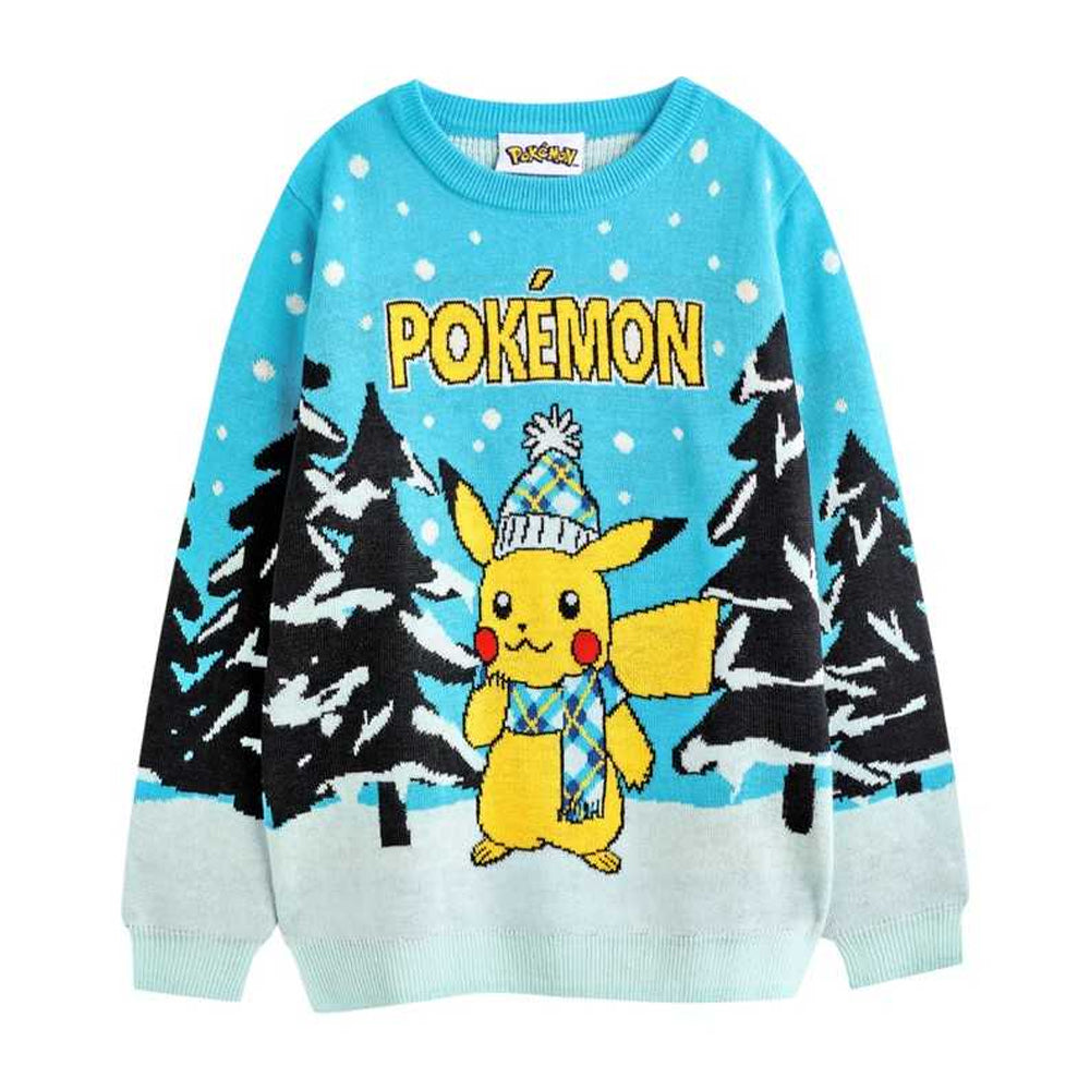 Blue Solid - Front - Pokemon Boys Pikachu Christmas Jumper