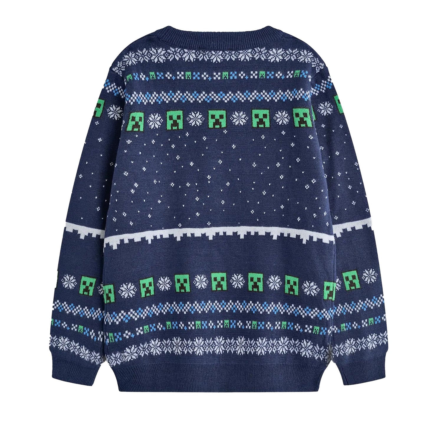 Blue - Back - Minecraft Boys Creeper Christmas Jumper