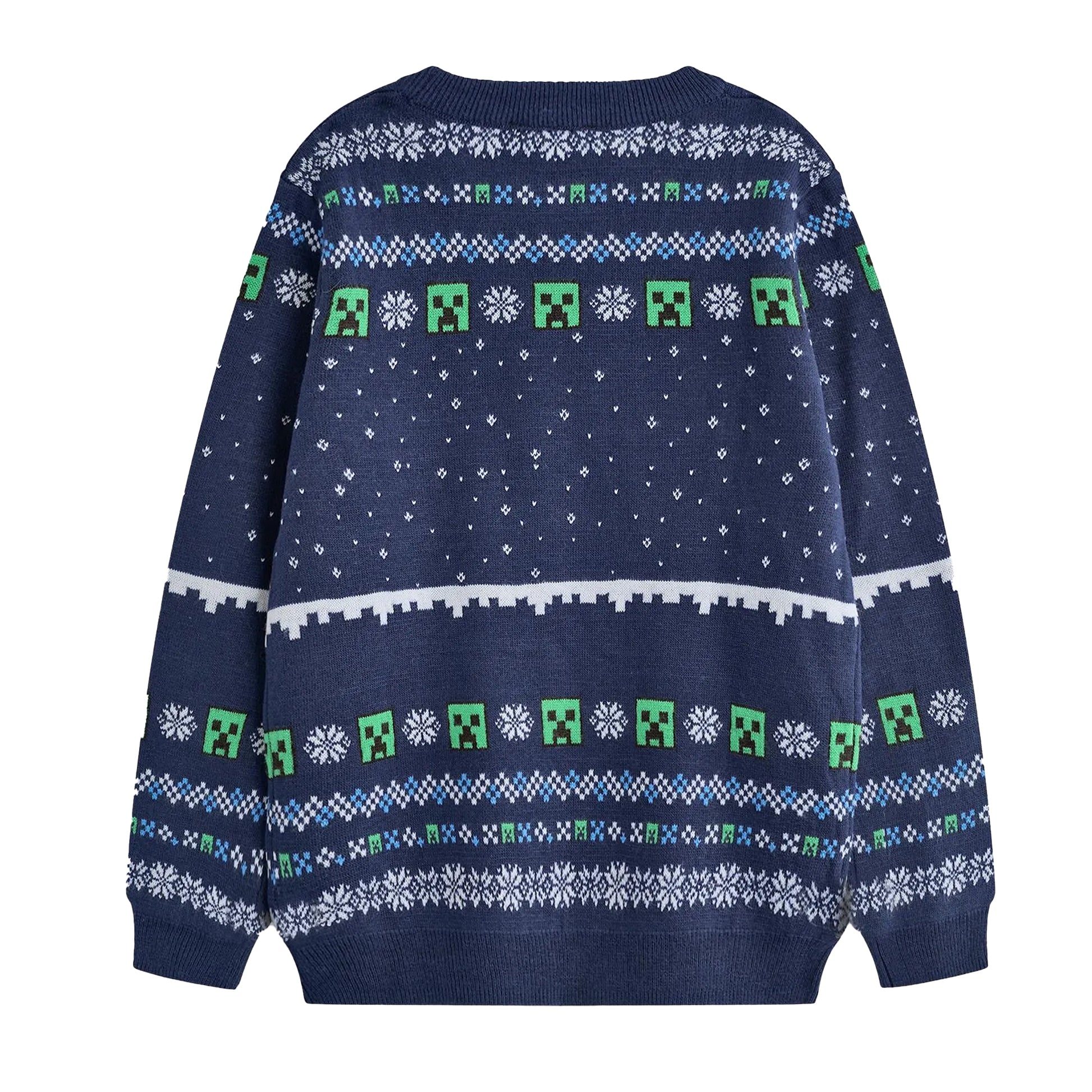 Blue - Back - Minecraft Boys Creeper Christmas Jumper