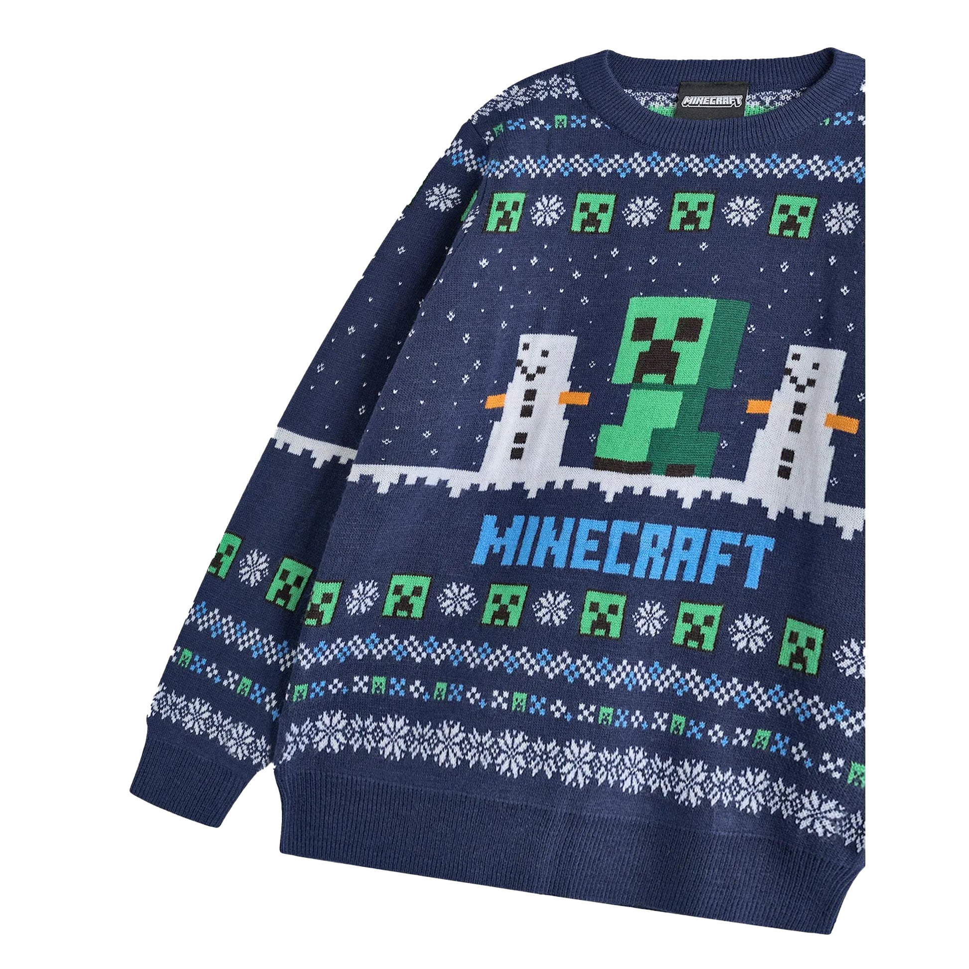 Blue - Side - Minecraft Boys Creeper Christmas Jumper