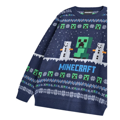 Blue - Side - Minecraft Boys Creeper Christmas Jumper