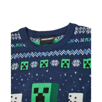 Blue - Lifestyle - Minecraft Boys Creeper Christmas Jumper