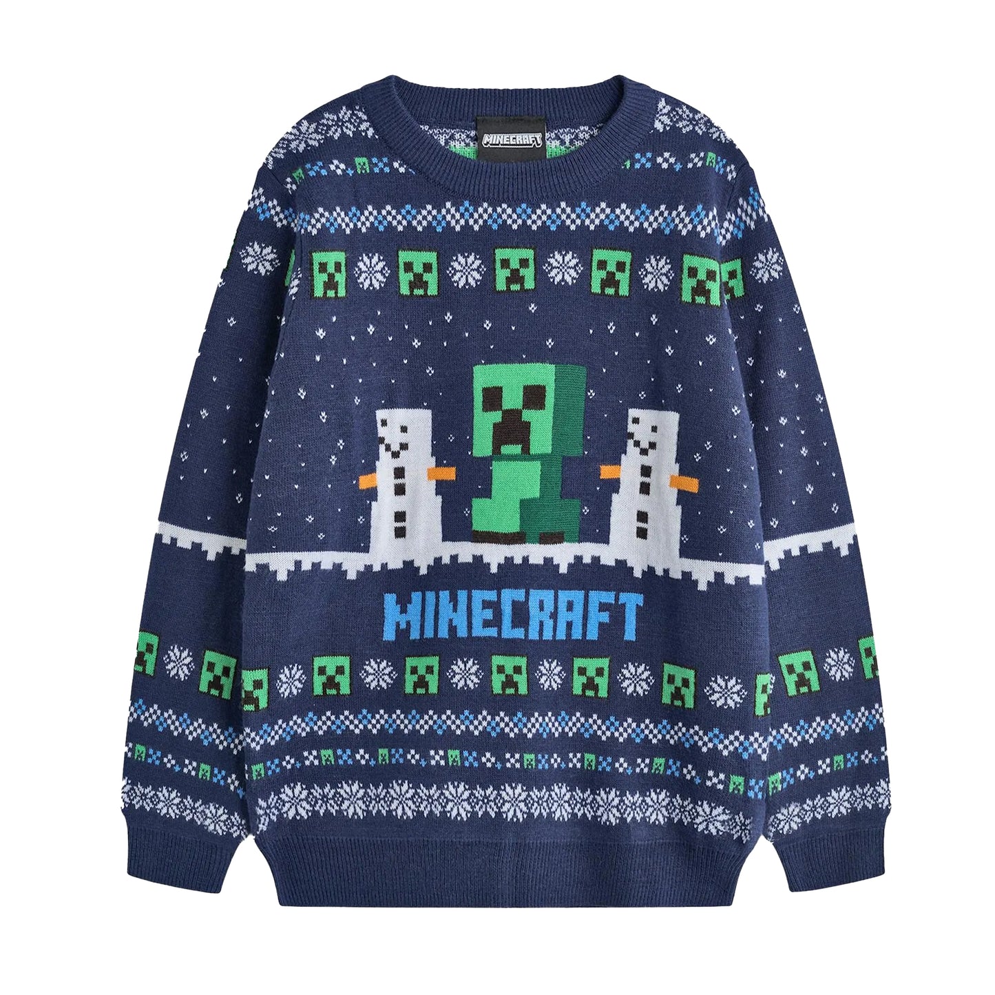 Blue - Front - Minecraft Boys Creeper Christmas Jumper