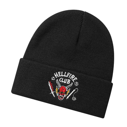 Black - Side - Stranger Things Unisex Adult Hellfire Club Beanie