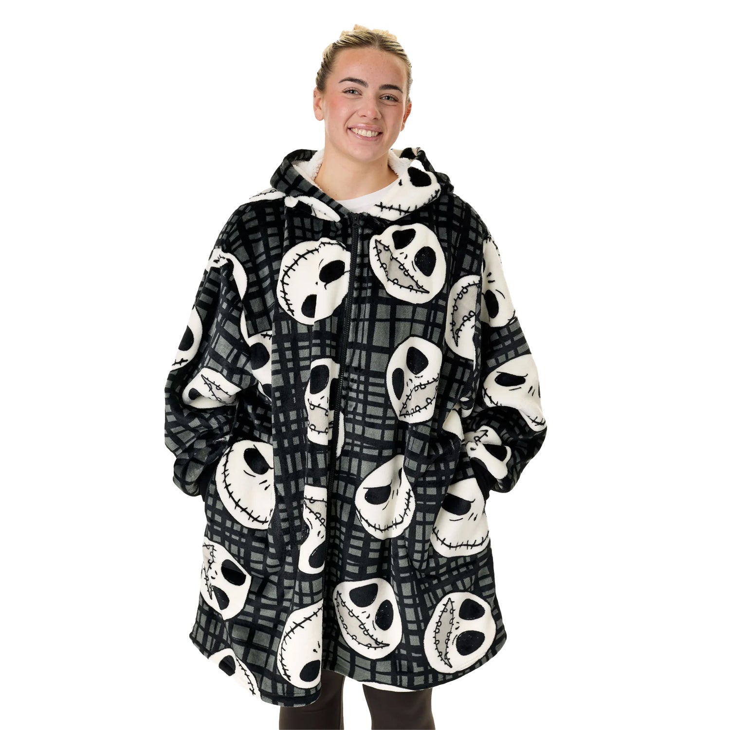 Black - Front - The Nightmare Before Christmas Unisex Adult Jack Skellington Blanket Hoodie
