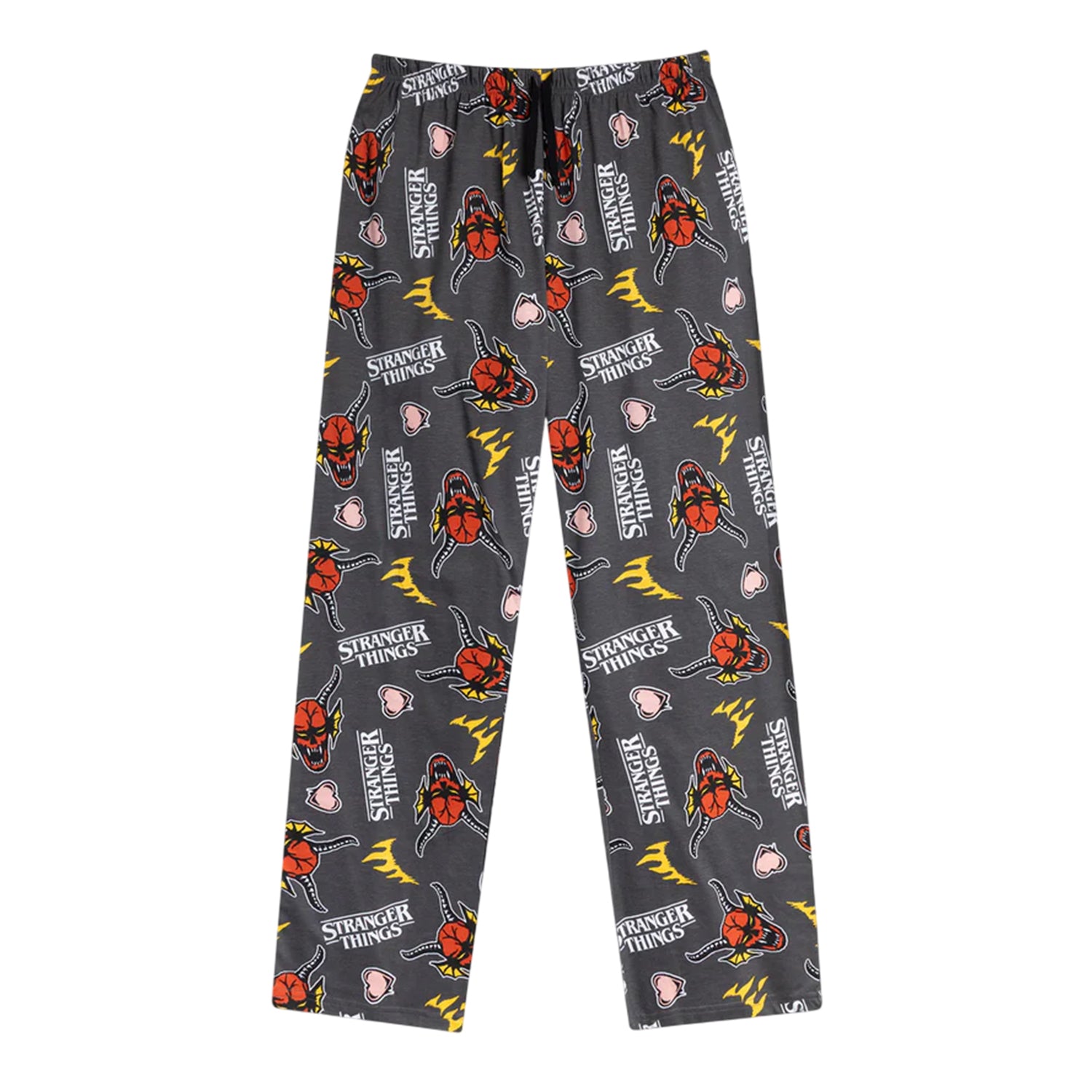 Grey - Side - Stranger Things Womens-Ladies Hellfire Club Logo Short-Sleeved Long Pyjama Set