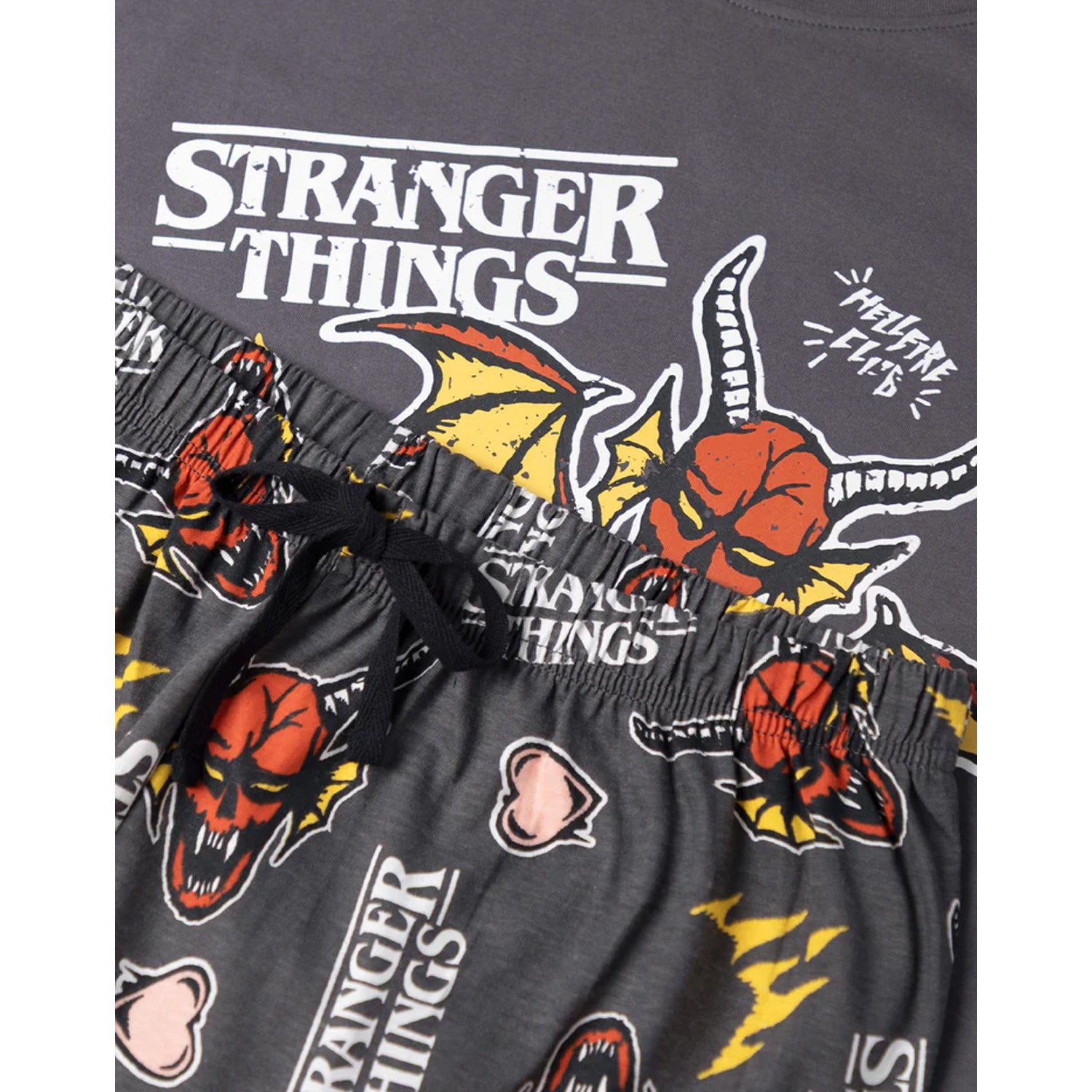 Grey - Lifestyle - Stranger Things Womens-Ladies Hellfire Club Logo Short-Sleeved Long Pyjama Set