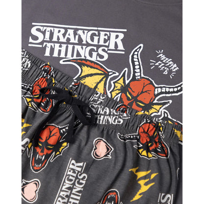 Grey - Lifestyle - Stranger Things Womens-Ladies Hellfire Club Logo Short-Sleeved Long Pyjama Set