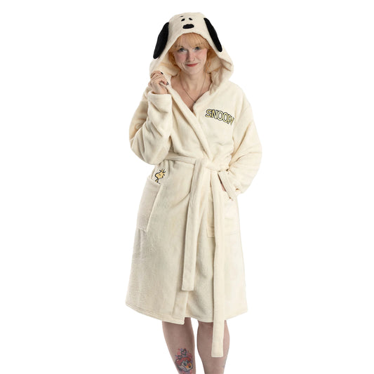 White - Front - Peanuts Womens-Ladies Snoopy Hooded Robe