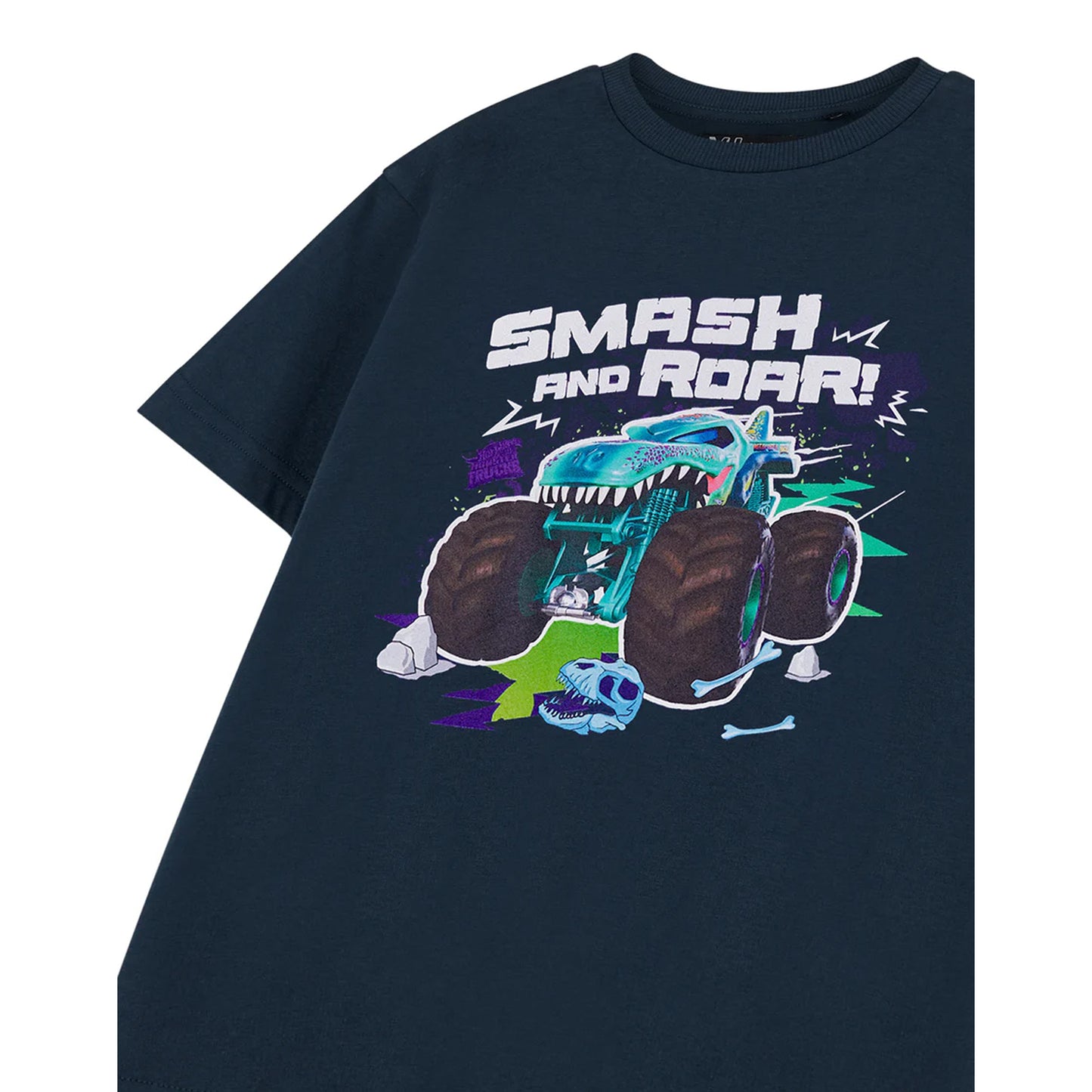 Navy - Side - Hot Wheels Boys Smash And Roar Short-Sleeved T-Shirt