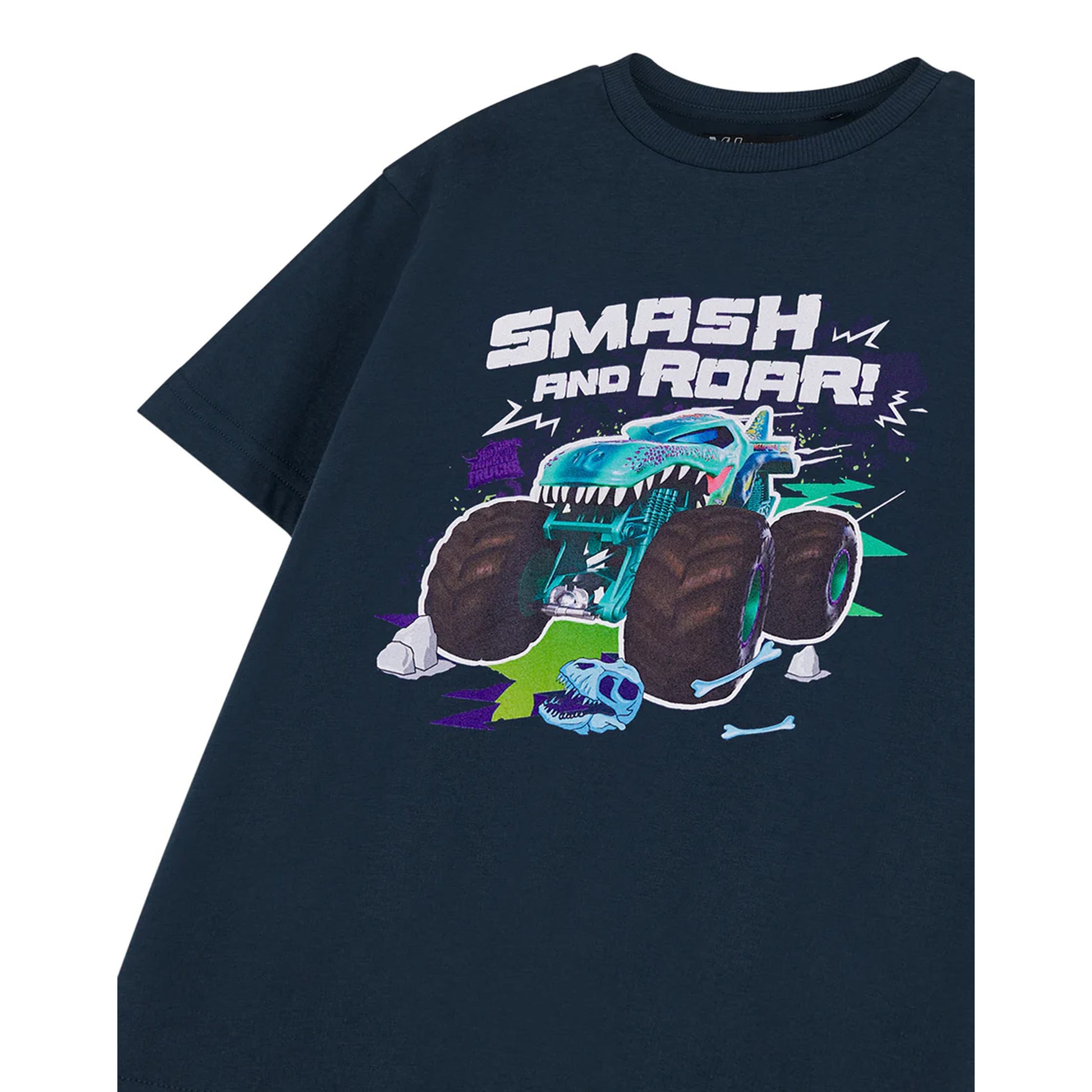 Navy - Side - Hot Wheels Boys Smash And Roar Short-Sleeved T-Shirt