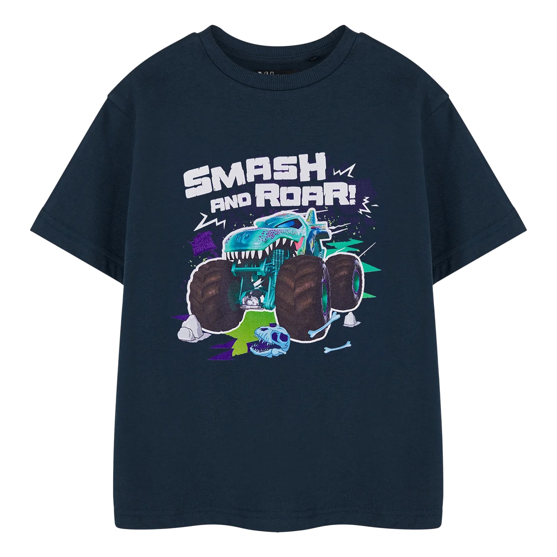 Navy - Front - Hot Wheels Boys Smash And Roar Short-Sleeved T-Shirt