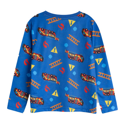 Blue - Back - Fireman Sam Boys Character Long-Sleeved Long Pyjama Set
