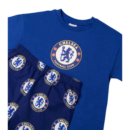 Blue - Side - Chelsea FC Boys Crest Short-Sleeved Long Pyjama Set