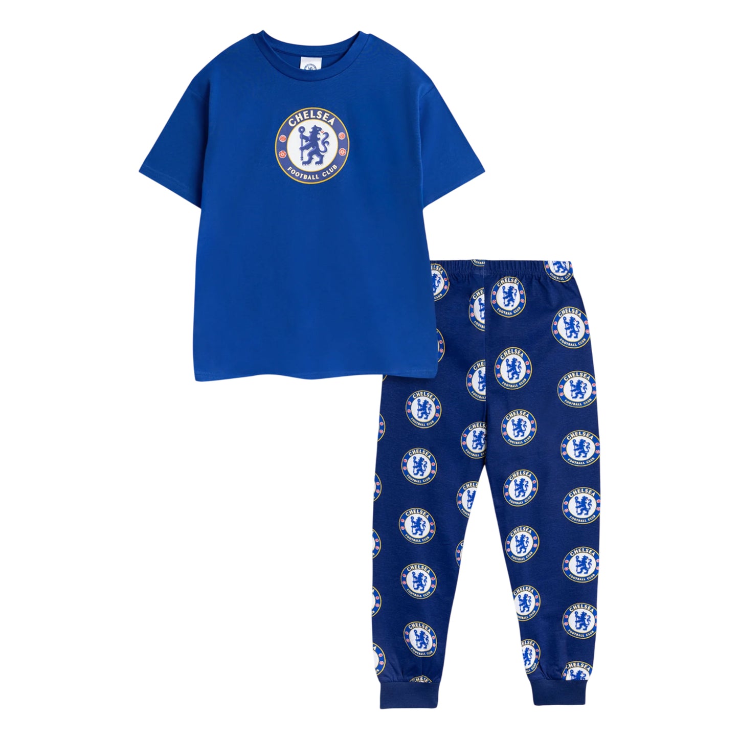 Blue - Front - Chelsea FC Boys Crest Short-Sleeved Long Pyjama Set