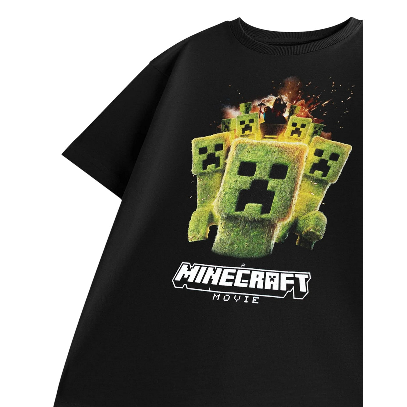 Black Solid - Pack Shot - Minecraft Boys Creeper Photograph T-Shirt
