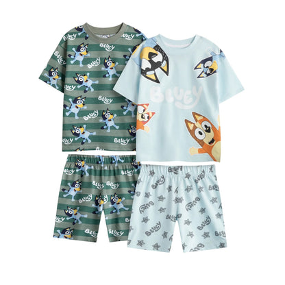 Green-Blue - Front - Bluey Boys Bluey & Bingo Short-Sleeved Short Pyjama Set (Pack of 2)