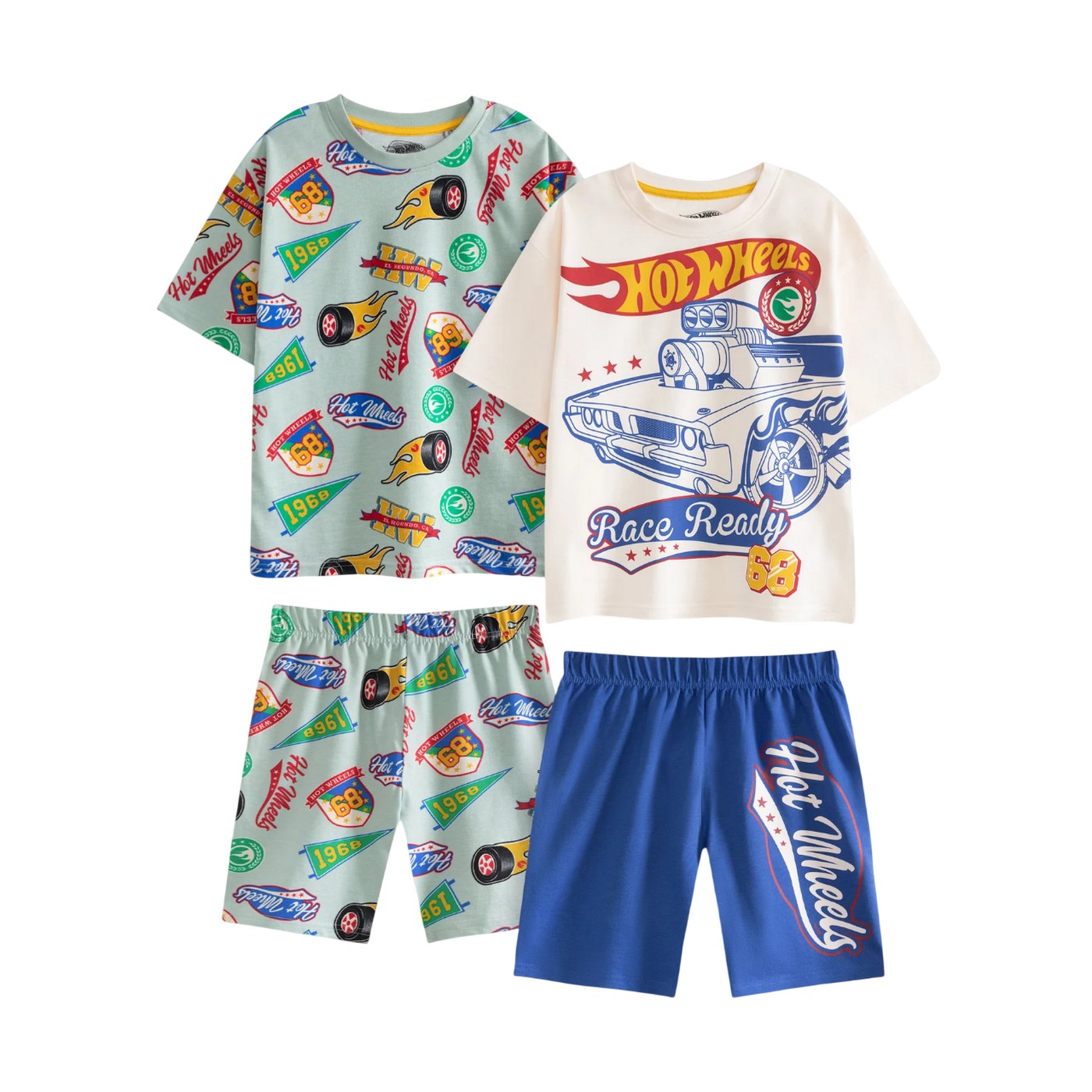 Multicoloured - Front - Hot Wheels Boys Retro Badge Short-Sleeved Short Pyjama Set (Pack of 2)