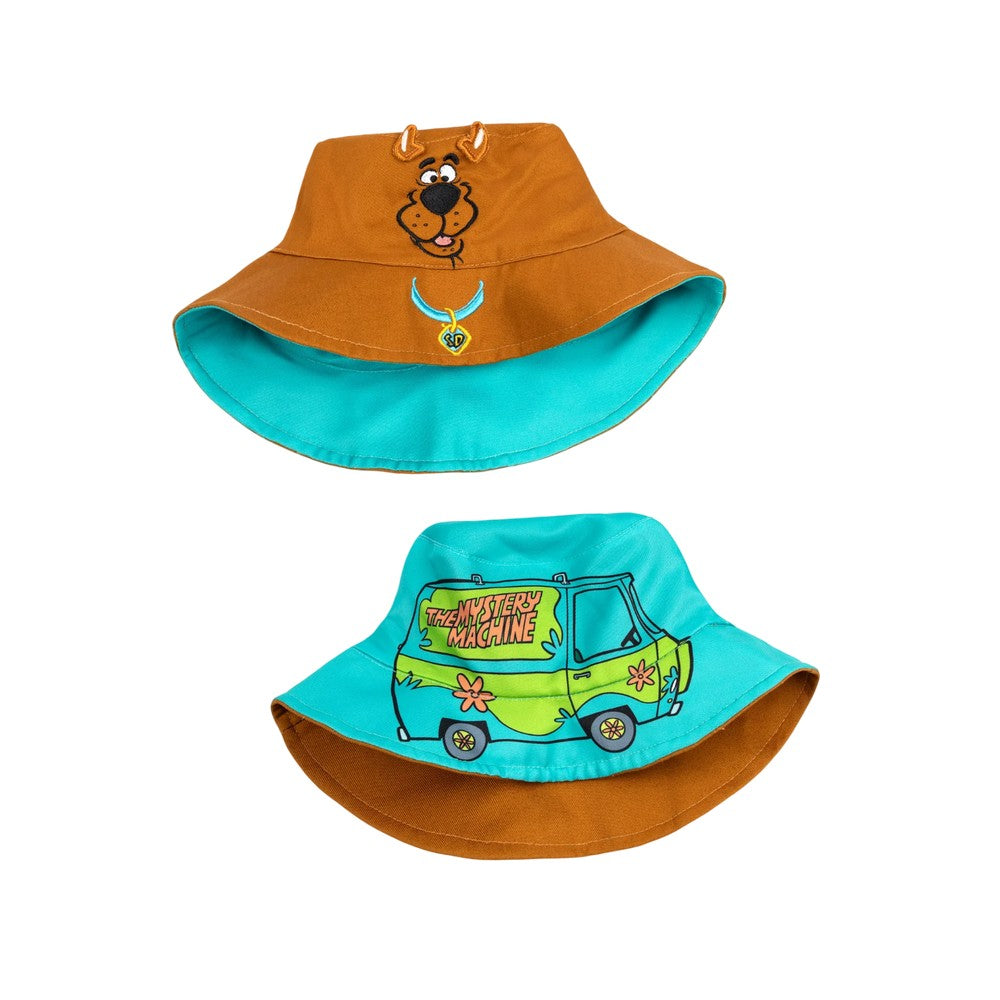 Brown-Sky Blue - Back - Scooby Doo Childrens-Kids Reversible Bucket Hat