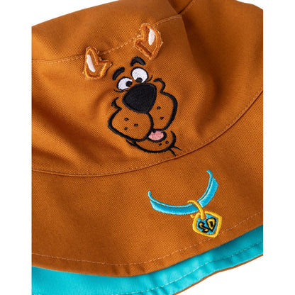 Brown-Sky Blue - Close up - Scooby Doo Childrens-Kids Reversible Bucket Hat