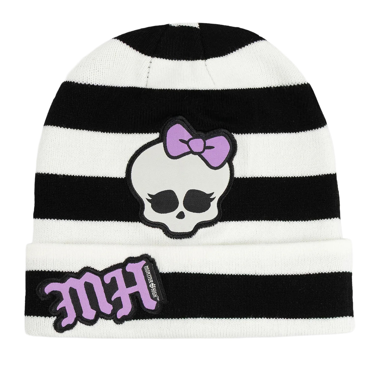 Black-White-Purple - Front - Monster High Womens-Ladies Skullette Beanie
