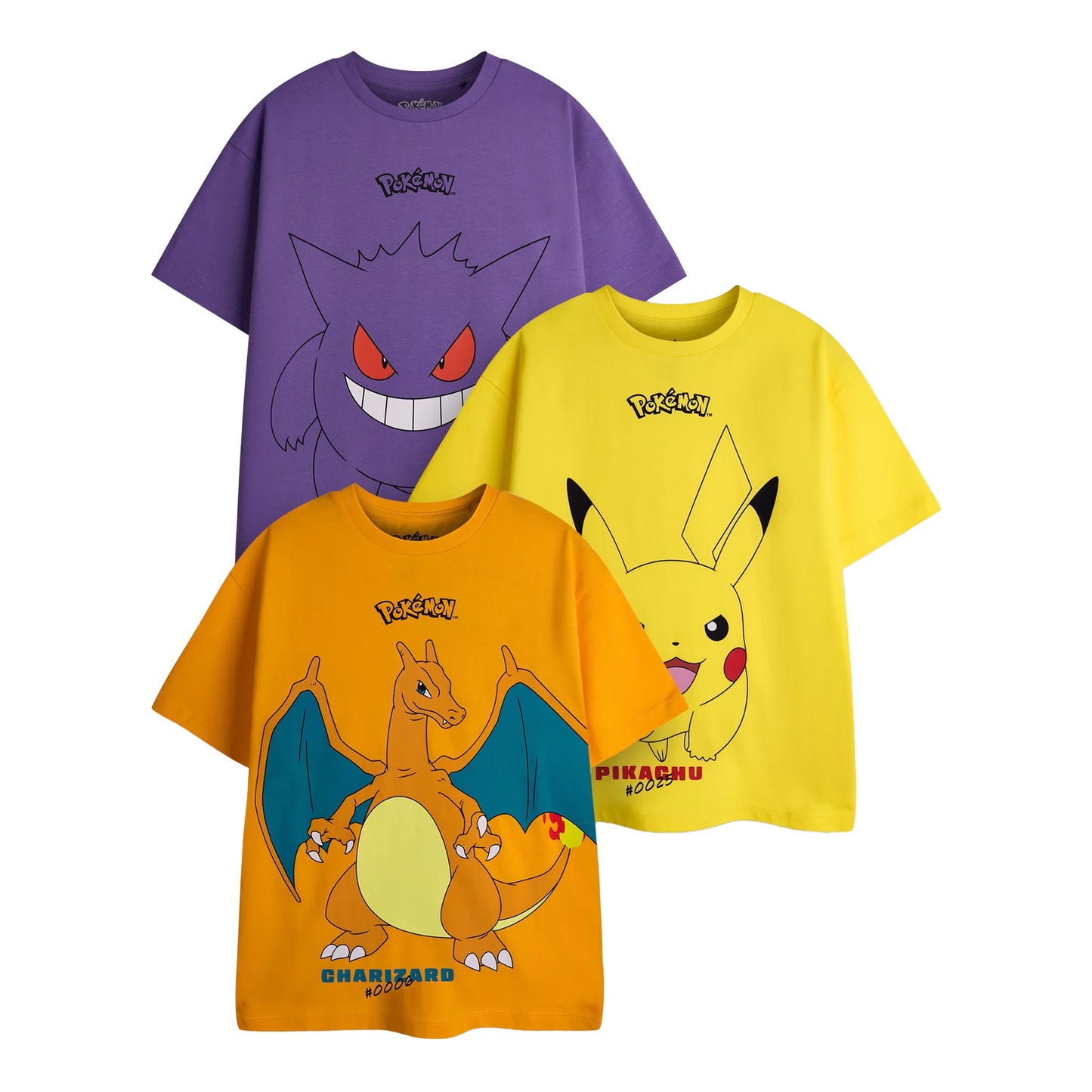 Purple-Yellow-Orange - Front - Pokemon Boys Short-Sleeved T-Shirt (Pack Of 3)