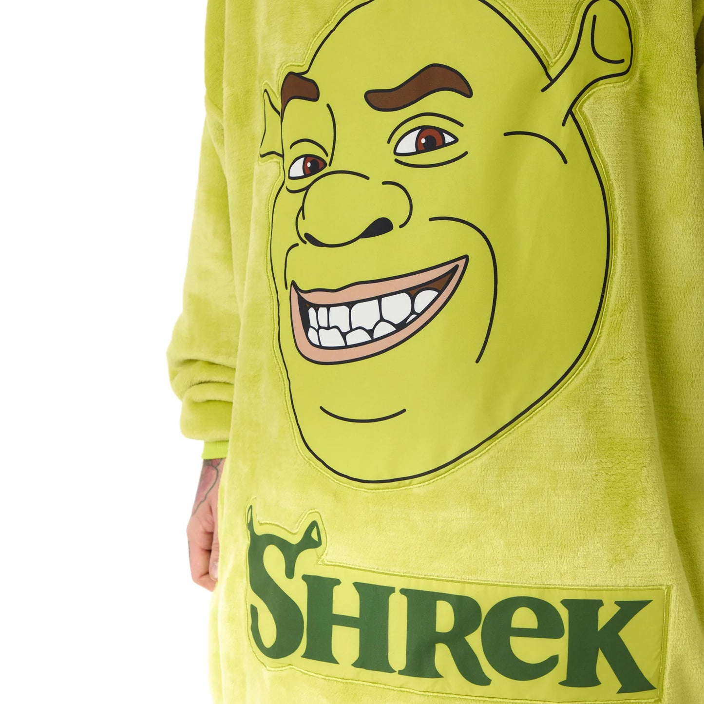 Green - Side - Shrek Unisex Adult Face Blanket Hoodie