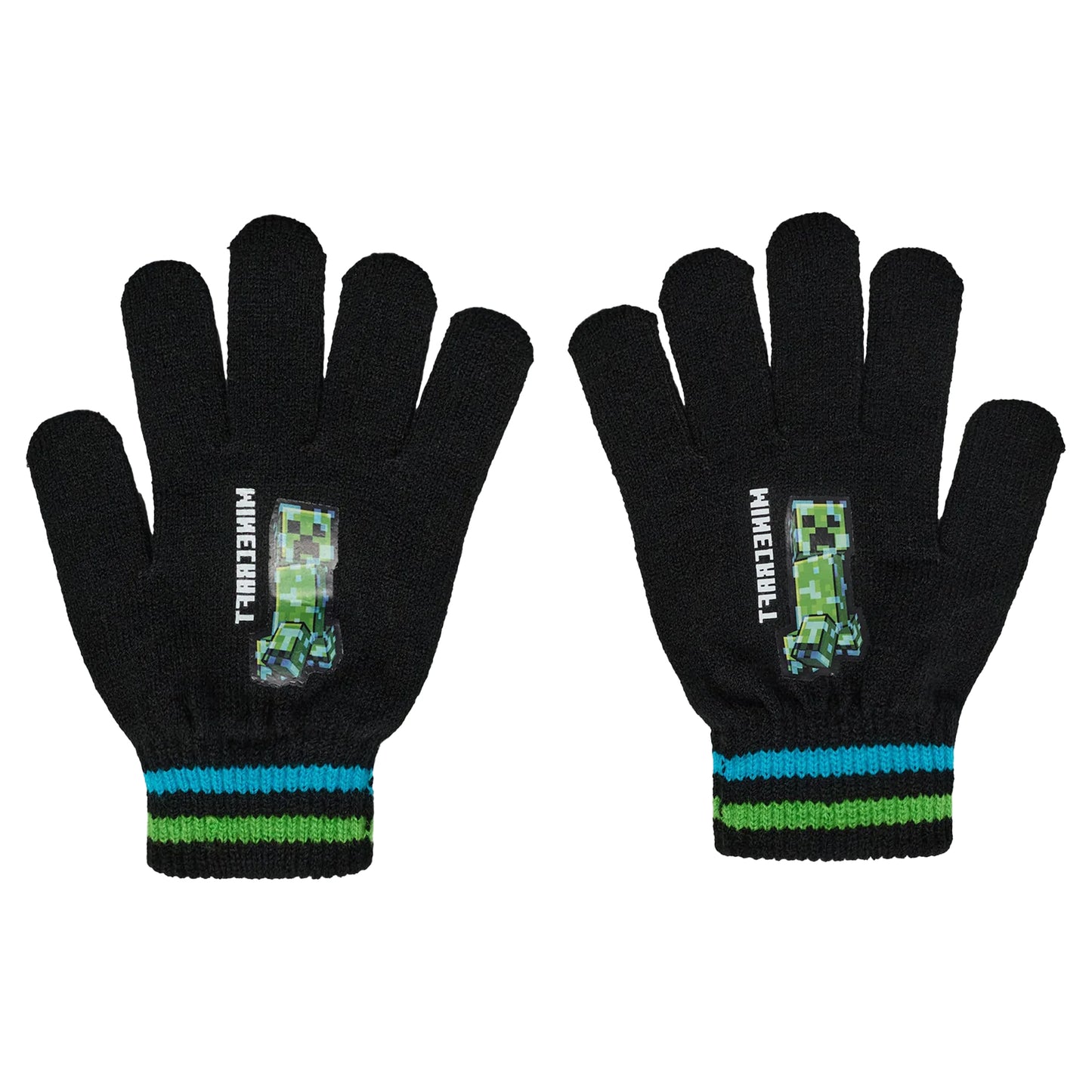 Black - Back - Minecraft Boys Creeper Beanie & Gloves Set
