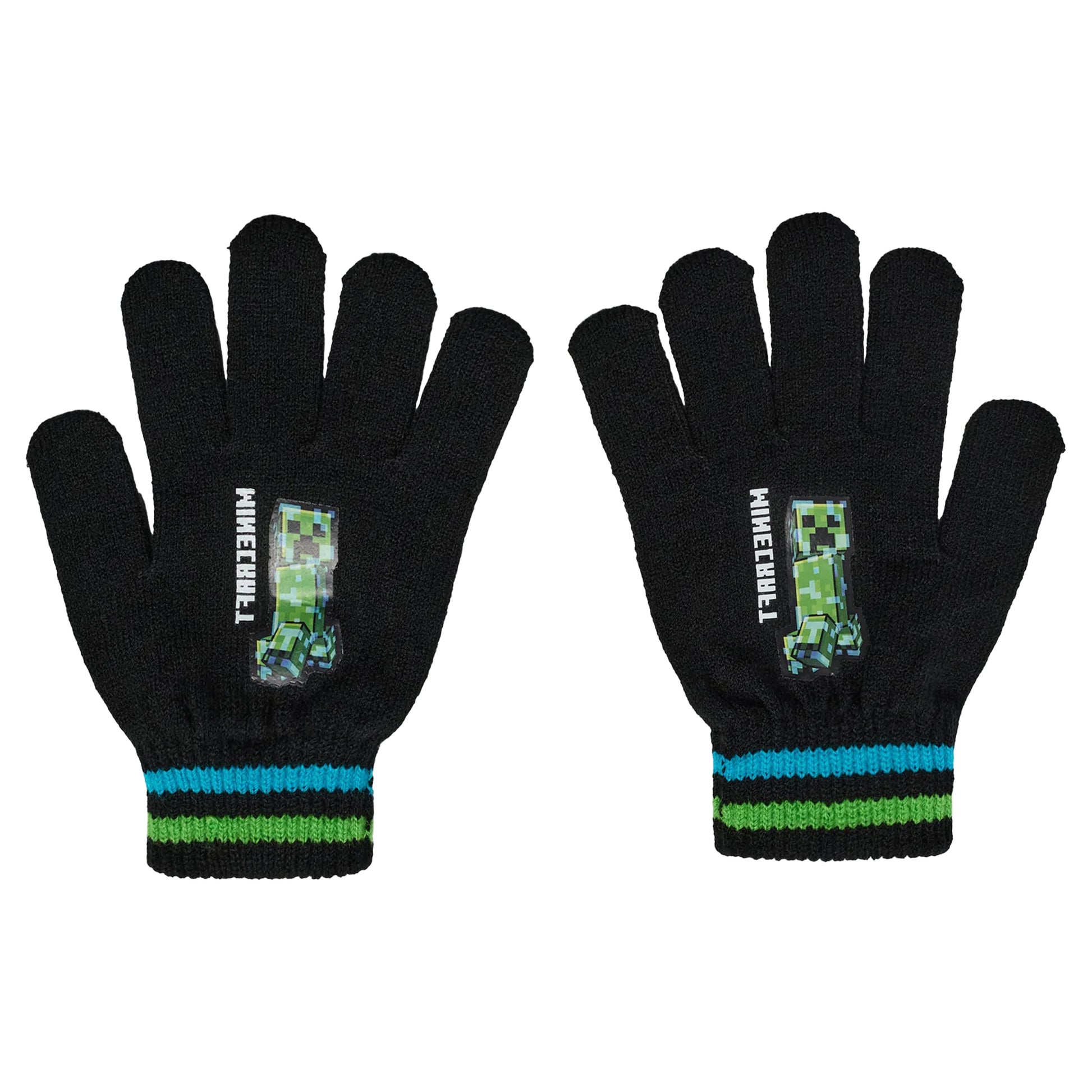 Black - Back - Minecraft Boys Creeper Beanie & Gloves Set
