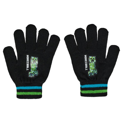Black - Back - Minecraft Boys Creeper Beanie & Gloves Set