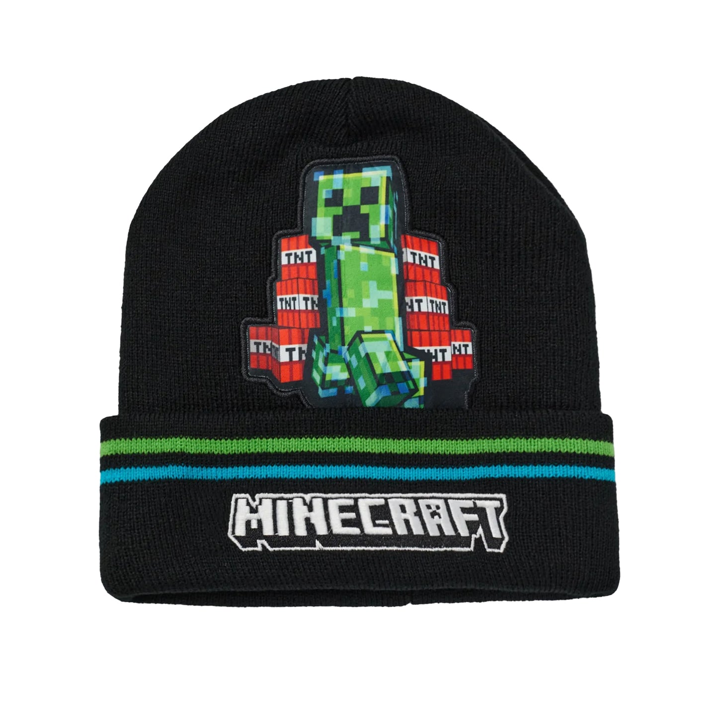 Black - Side - Minecraft Boys Creeper Beanie & Gloves Set