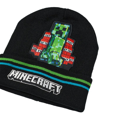 Black - Lifestyle - Minecraft Boys Creeper Beanie & Gloves Set