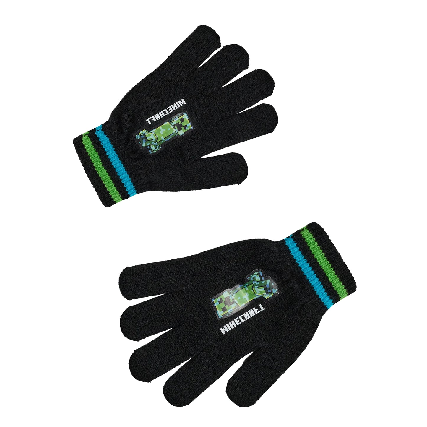 Black - Pack Shot - Minecraft Boys Creeper Beanie & Gloves Set