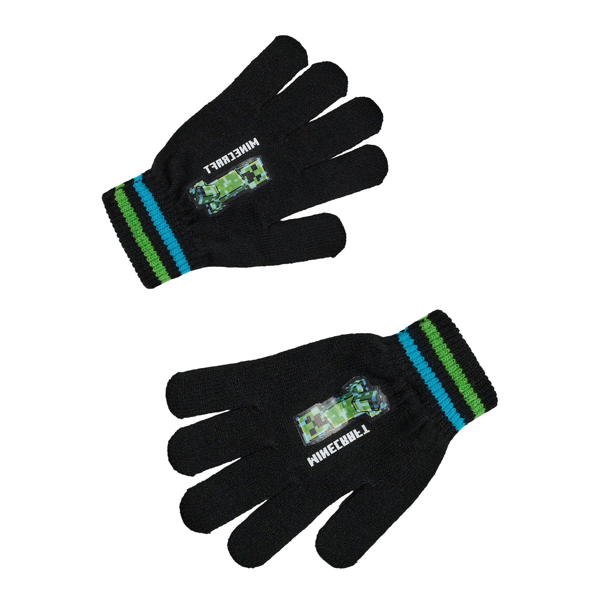 Black - Pack Shot - Minecraft Boys Creeper Beanie & Gloves Set