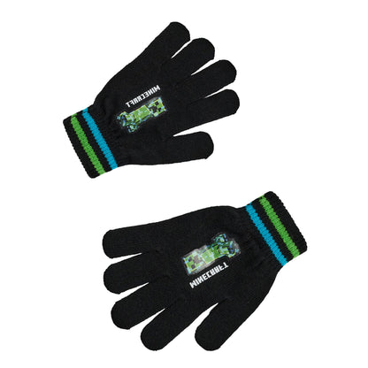 Black - Pack Shot - Minecraft Boys Creeper Beanie & Gloves Set