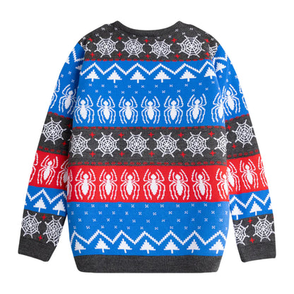 Blue - Back - Spider-Man Boys Face Christmas Jumper