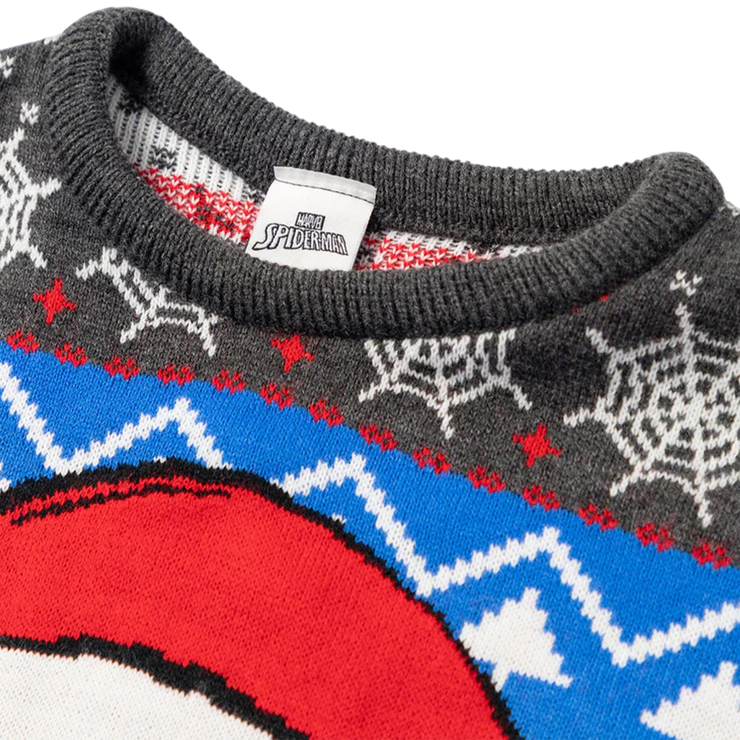 Blue - Side - Spider-Man Boys Face Christmas Jumper