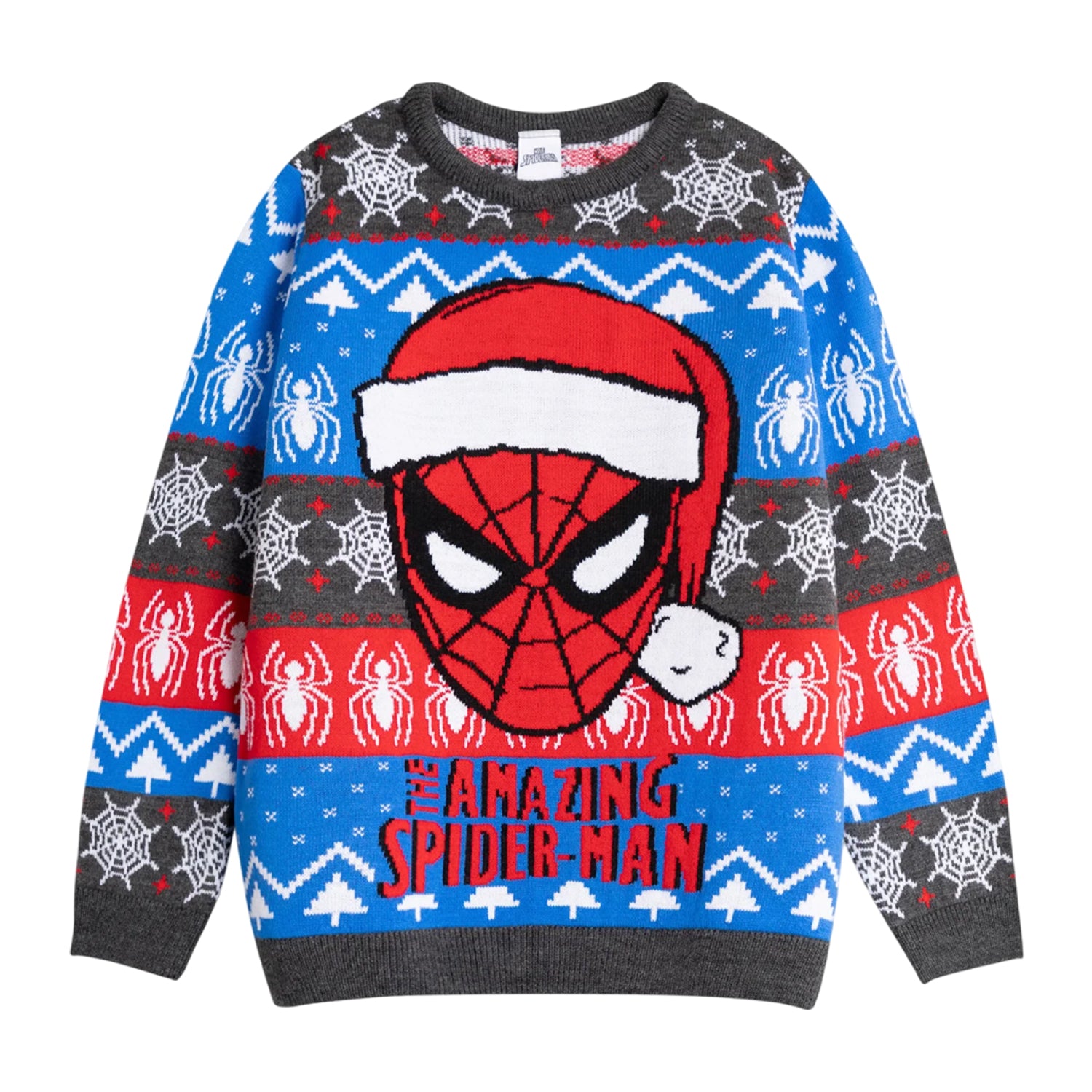 Blue - Front - Spider-Man Boys Face Christmas Jumper