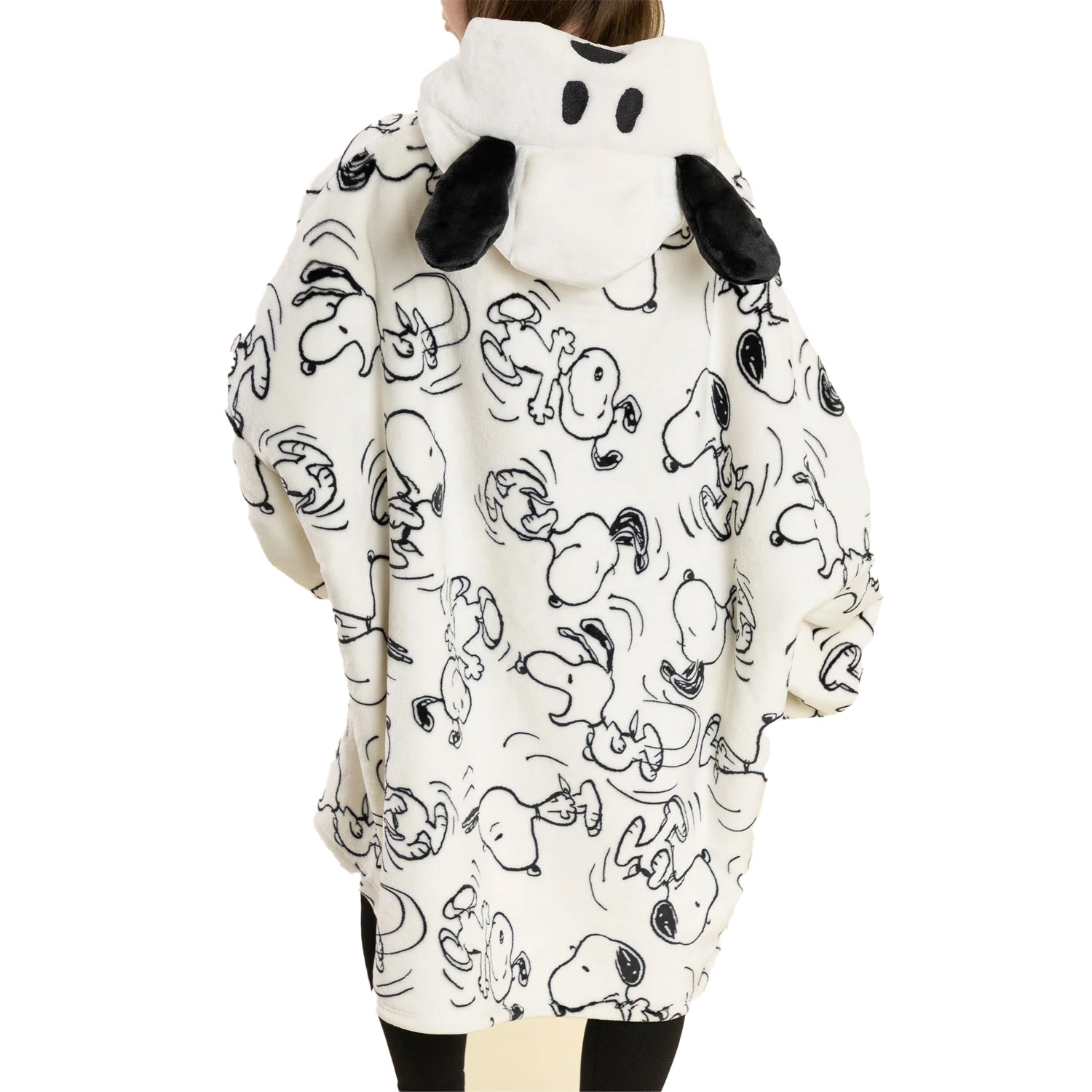 Off White-Black - Back - Peanuts Womens-Ladies Snoopy Blanket Hoodie
