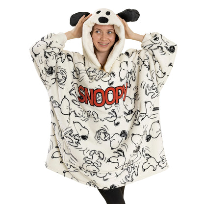 Off White-Black - Front - Peanuts Womens-Ladies Snoopy Blanket Hoodie