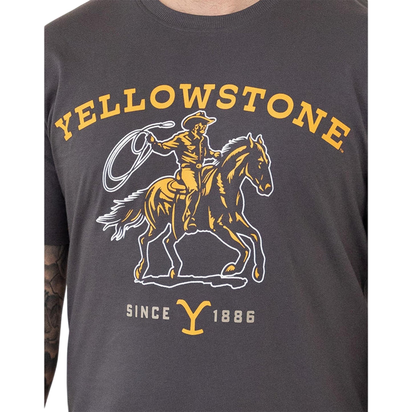 Grey-Brown - Back - Yellowstone Mens Character Short-Sleeved Long Pyjama Set