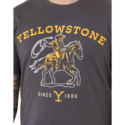 Grey-Brown - Back - Yellowstone Mens Character Short-Sleeved Long Pyjama Set