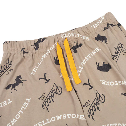 Grey-Brown - Lifestyle - Yellowstone Mens Character Short-Sleeved Long Pyjama Set