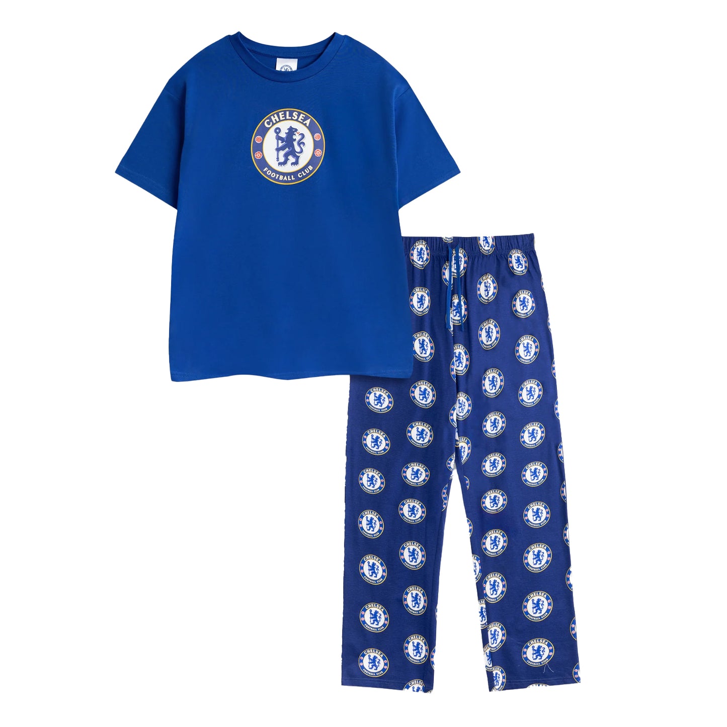 Blue - Front - Chelsea FC Mens Crest Short-Sleeved Long Pyjama Set