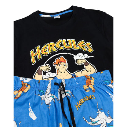 Black-Blue - Side - Hercules Mens Short-Sleeved Long Pyjama Set