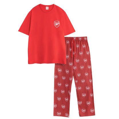 Red - Front - Arsenal FC Mens Crest Short-Sleeved Long Pyjama Set