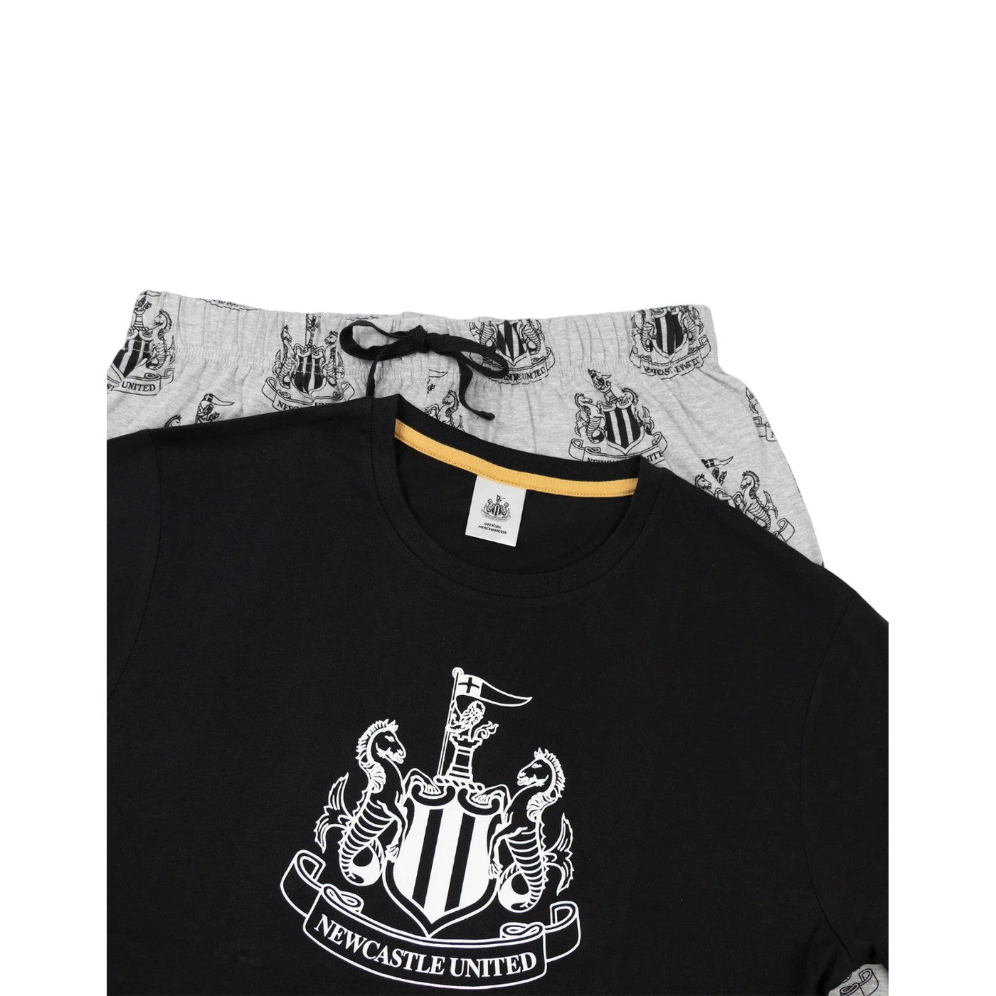Black-Grey - Side - Newcastle United FC Mens Crest Short-Sleeved Long Pyjama Set