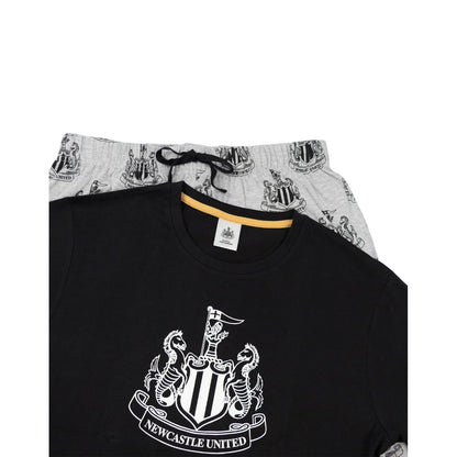 Black-Grey - Side - Newcastle United FC Mens Crest Short-Sleeved Long Pyjama Set